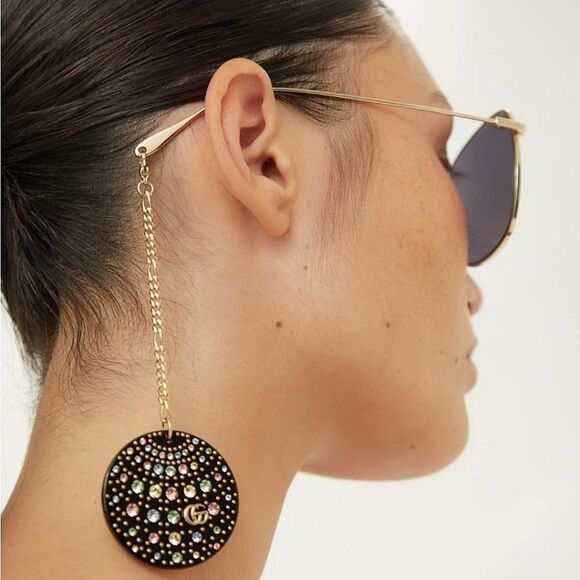 NEW GUCCI GG1031S 009 GOLD GREY SQUARE SUNGLASSES WITH CHARMS - Picture 3 of 15